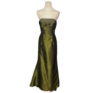 FLIRT Maggie Sottero Olive Green Beaded Dress Gown Prom Dance Formal 6 Train‎